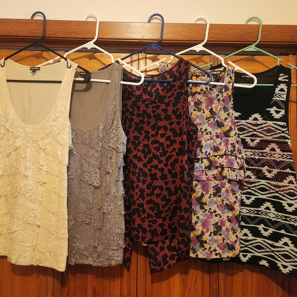 Express Women's Tank Tops in Cream, Gray, Black, and Multicolor-All Size Small.